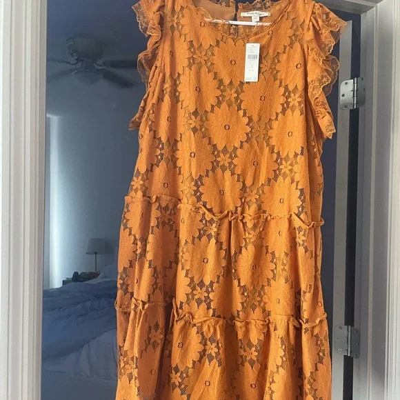 chinese dress ladies Burnt Orange Mother of The Bride Dresses A Line Lace Top Tea Length Chiffon Mother of The Bride Dresses main image 0